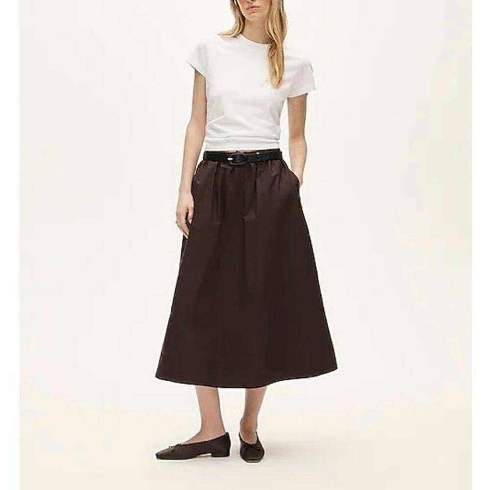 NWT J.Crew Pull-On Midi Skirt In Cotton Poplin Chocolate Berry Brown Size XS